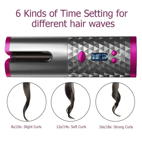 Modelador de Cabelo Automático Sem Fio USB Recarregável Cachos Ondas - Image 3