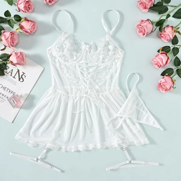 Conjunto de lingerie sexy e erótica transparente, sutiã e calcinha sexy de renda - Image 16